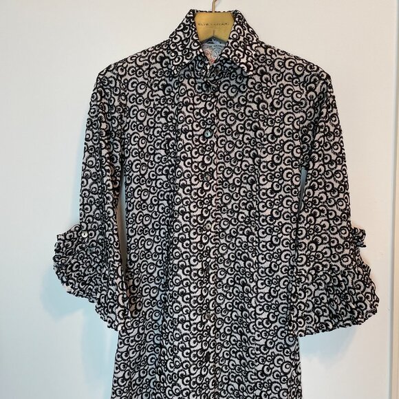 BELL Fine Garments Floral Embroidered Button Down Collared Shirt Dress \\ 2 - Picture 3 of 11